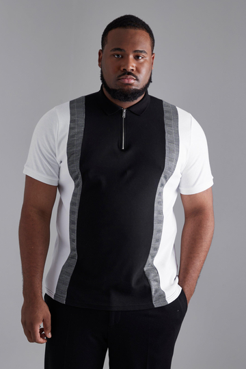 Plus Piké I Slim Fit Med Blockfärger, Black