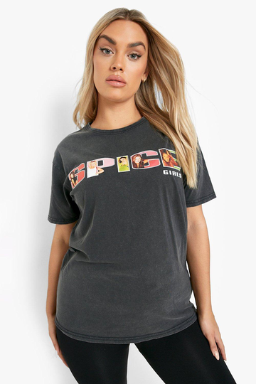 Plus - Spice Girls T-Shirt Med Stentvättad Effekt, Grey
