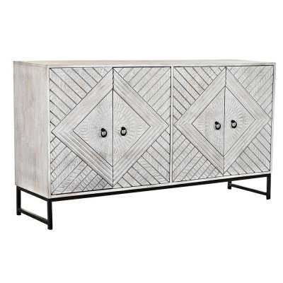 Skänk DKD Home Decor Metall Vit Mangoträ (155 x 40 x 85 cm)