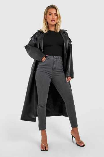 Skinny Jeans Med Hög Midja, Grey