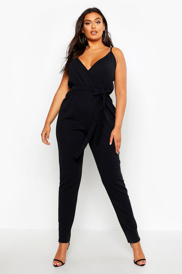 Plus - Jumpsuit Med Låg Urringning Och Knytband, Black