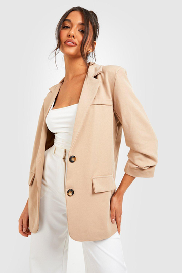 Kavaj Med Struktur Och Rynkad Ärm, Beige