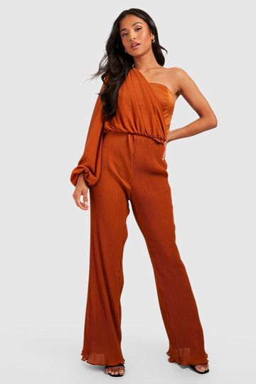 Petite - One Shoulder-Jumpsuit I Chiffong, Brown