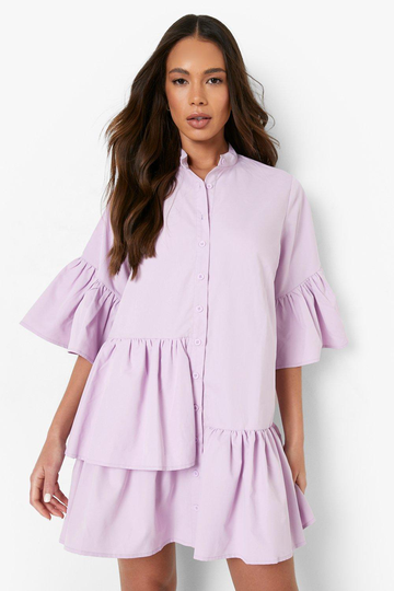Skjortklänning Med Volanger, Purple
