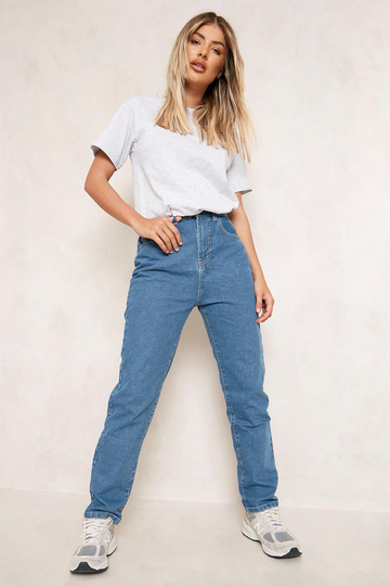Mom Jeans Med Hög Midja, Blue