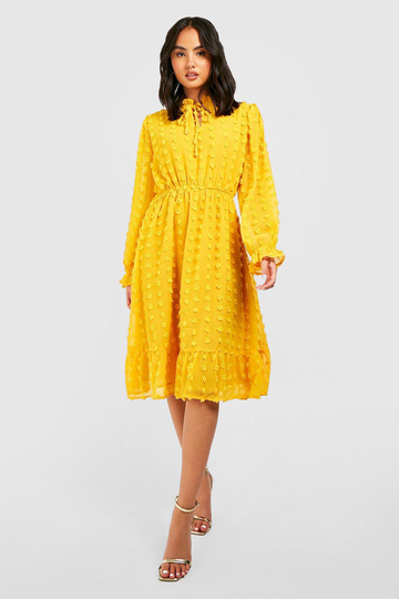 Klänning Med Knytdetalj Och Struktur, Yellow