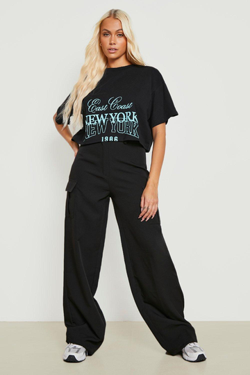 New York Oversized Croppad T-Shirt, Black