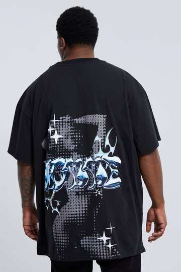 Homme Plus Oversized T-Shirt Med Tryck Och Hög Halsmudd, Black