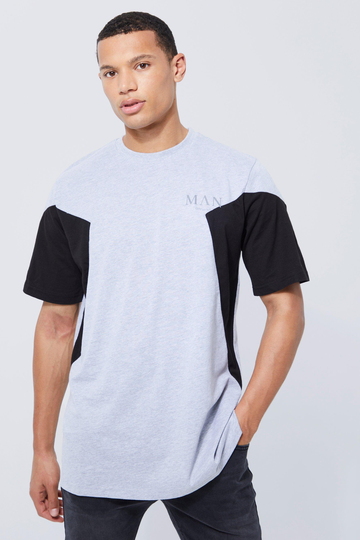 Tall - Roman Man T-Shirt Med Paneler, Grey