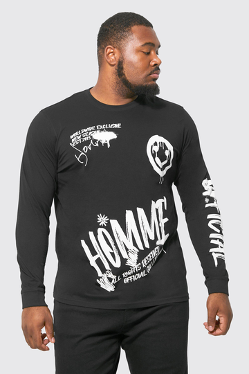 Plus - Långärmad T-Shirt Med Tryck, Black