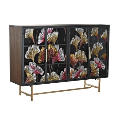 Skänk DKD Home Decor Glas Svart Metall Gul (135 x 38 x 95 cm)
