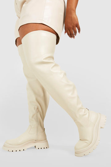 Overknee Stövlar I Pu Med Stretch Och Bred Passform, White
