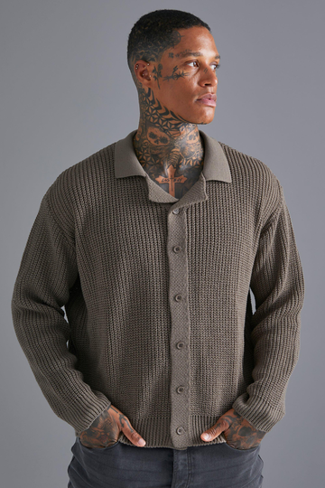 Oversized Skjorta Med Bowlingkrage, Beige