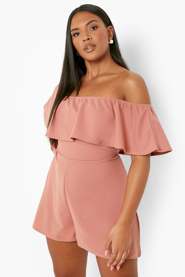 Plus - Off Shoulder-Romper I Kostymstil, Pink
