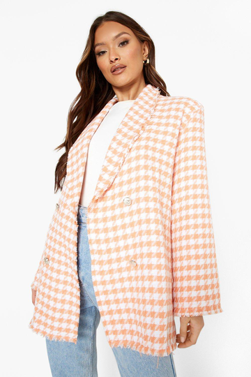 Kavaj I Bouclé Med Fransig Kant, Orange