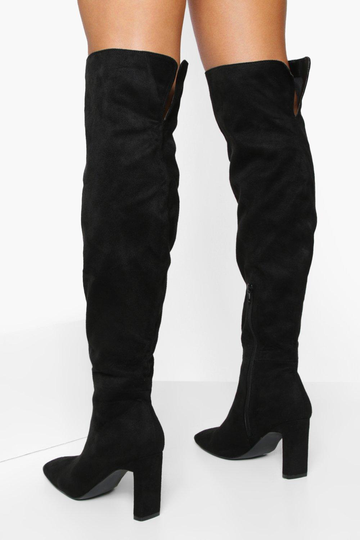 Overknees Med Fyrkantig Tå, Black