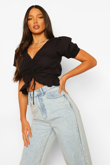 Tall Crop Top I Linnetyg, Black