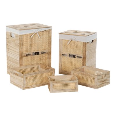Uppsättning med Dekorativa Lådor DKD Home Decor Polyester Trä Bali (40 x 30 x 56 cm) (5 pcs)