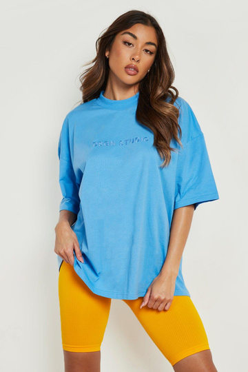 Oversize T-Shirt Med Brodyr Och Hög Halsmudd, Blue