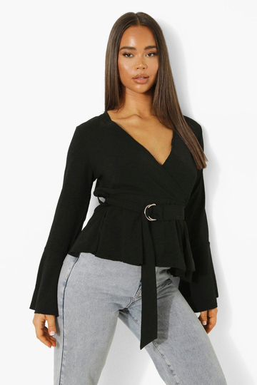Blus Med Bälte Och Utsvängd Ärm, Black