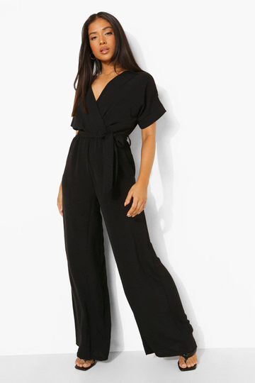 Petite - Jumpsuit Med Omlott Och Knytdetalj, Black