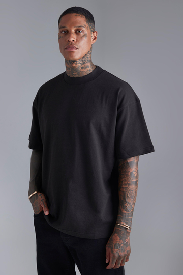 Oversize T-Shirt Med Hög Halsmudd, Black
