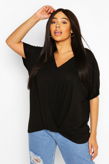 Plus - Oversize T-Shirt Med Knytdetalj, Black