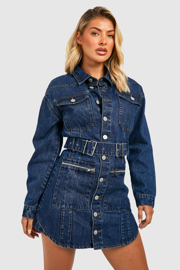 Oversized Jeansklänning Med Fickor