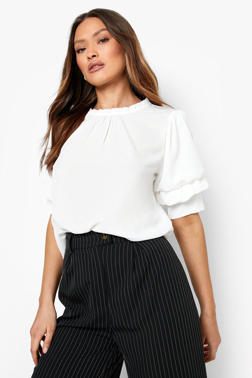 Blus Med Volanger Och Volymärm, White