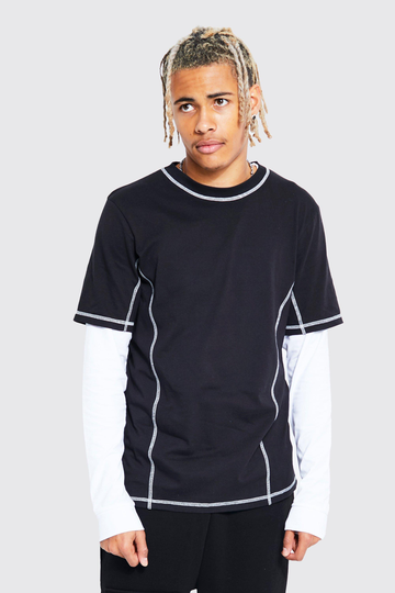 Tall T-Shirt Med Dekorativa Sömmar, Black