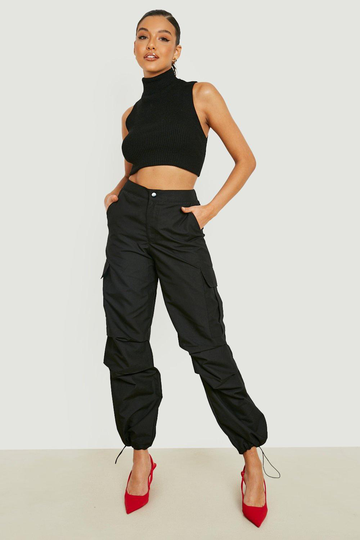 Plisserade Cargobyxor, Black