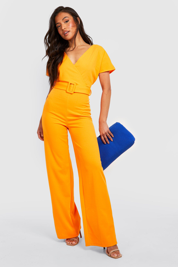 Petite Jumpsuit Med Bälte Och Vida Ben, Orange