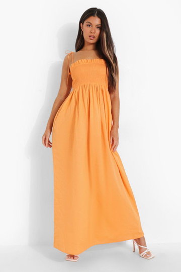 Maxiklänning Med Smock, Orange