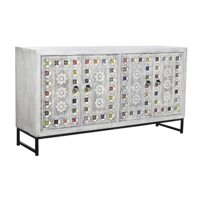Skänk DKD Home Decor Keramik Grå Vit Mangoträ (150 x 38 x 80 cm)