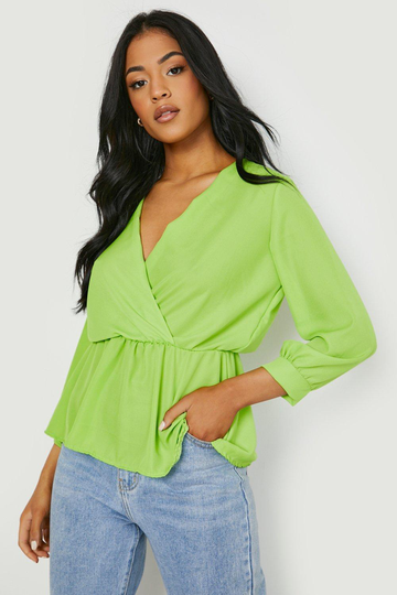 Tall - Omlottblus I Chiffong Med Peplum, Yellow