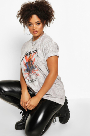Plus - T-Shirt Med Stentvättad Finish Och Metallica-Motiv, Grey