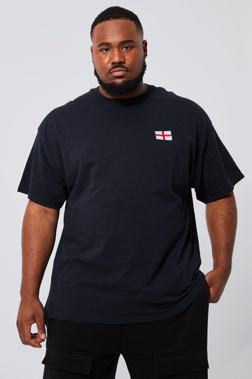 Plus - England Flagga T-Shirt Med Brodyr, Black