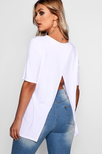 Plus - T-Shirt Med Öppen Rygg, White