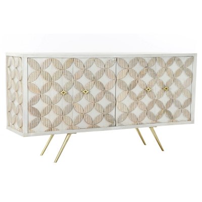 Skänk DKD Home Decor Beige Gyllene Vit Mässing Mangoträ (155 x 43 x 84 cm)