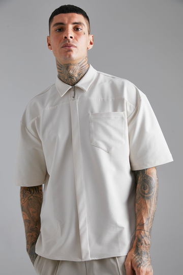 Oversized Skjorta I Nylon Med Dragkedja, White