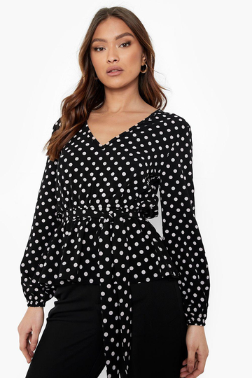 Prickig Blus Med Knytdetalj, Black