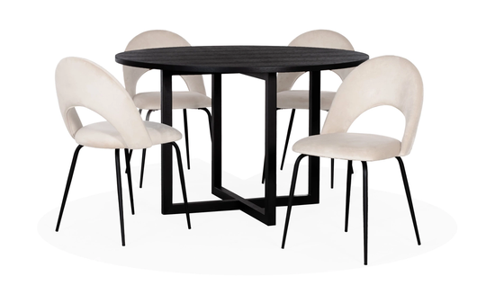 SELINE Matgrupp 4 Stolar Svart/Beige