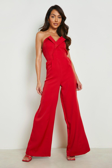 Jumpsuit I Kostymstil Med Vida Ben, Red