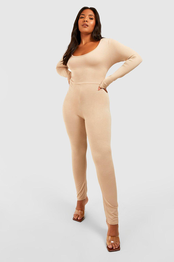 Plus Basic Figurnära Jumpsuit I Jersey, Beige