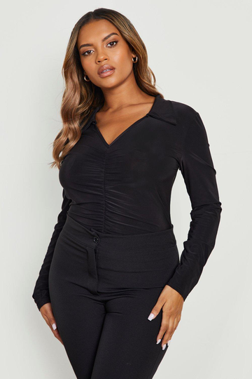 Plus Body I Återvunnet Tyg Med Rynkade Detaljer, Black