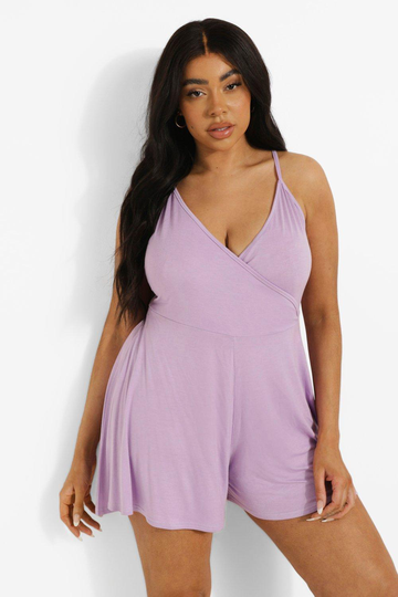 Plus Romper Med Omlott, Purple
