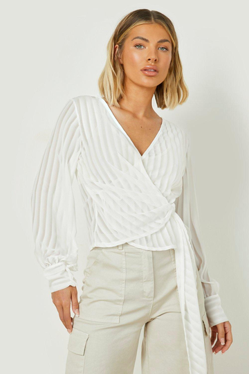 Randig Blus Med Omlott, White