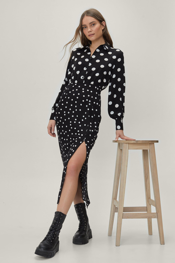 Prickig Midiklänning Med Skjortkrage, Black