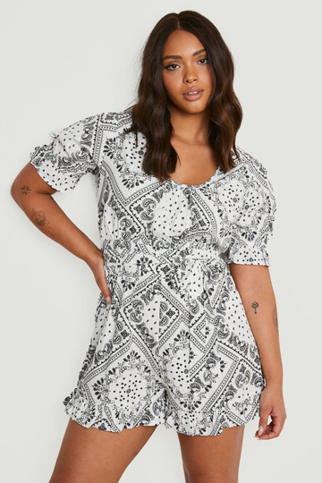 Plus - Mönstrad Romper, White