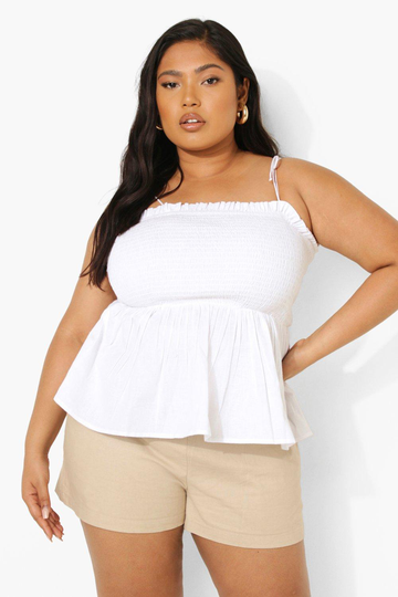 Plus - Linne Med Smock, White